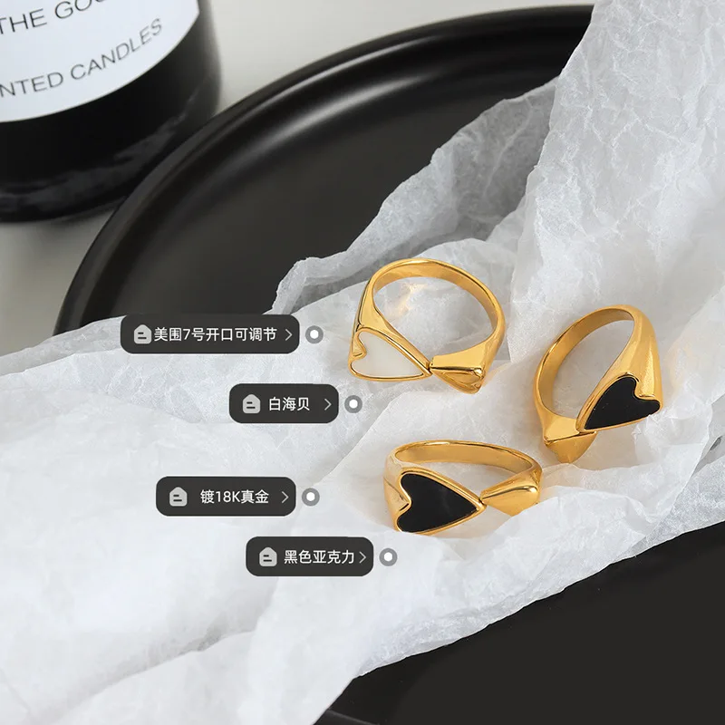 Anelli regolabili stile INS - Anelli a nocche minimalisti Anelli a conchiglia bianca e a forma di cuore Fasce personalizzate per coppie