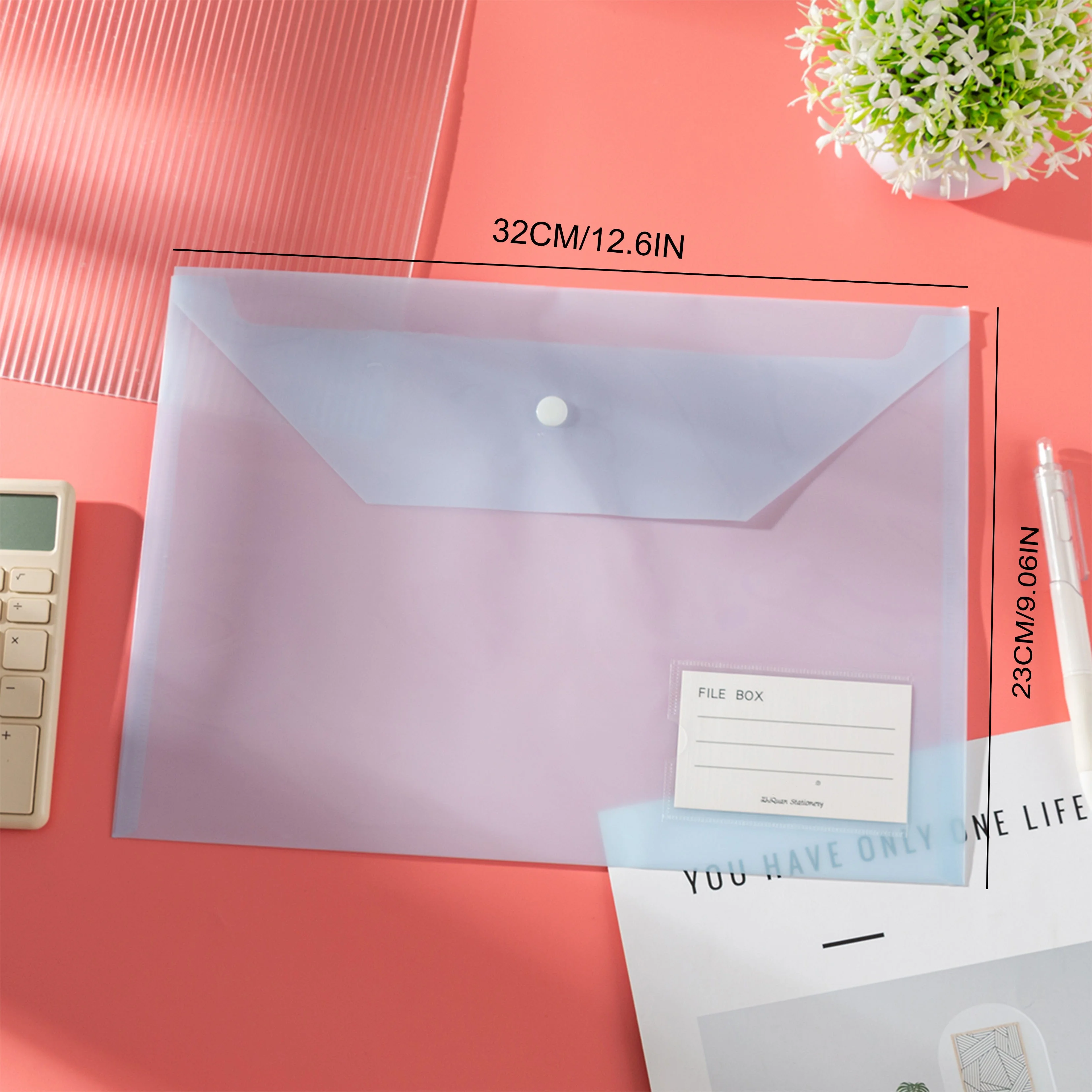 20-Pack File Bag with Label Transparent A4 Folder Snap Bag Plastic Data File Bag Storage Office Supplies Button Bag Briefcase Multi-Color