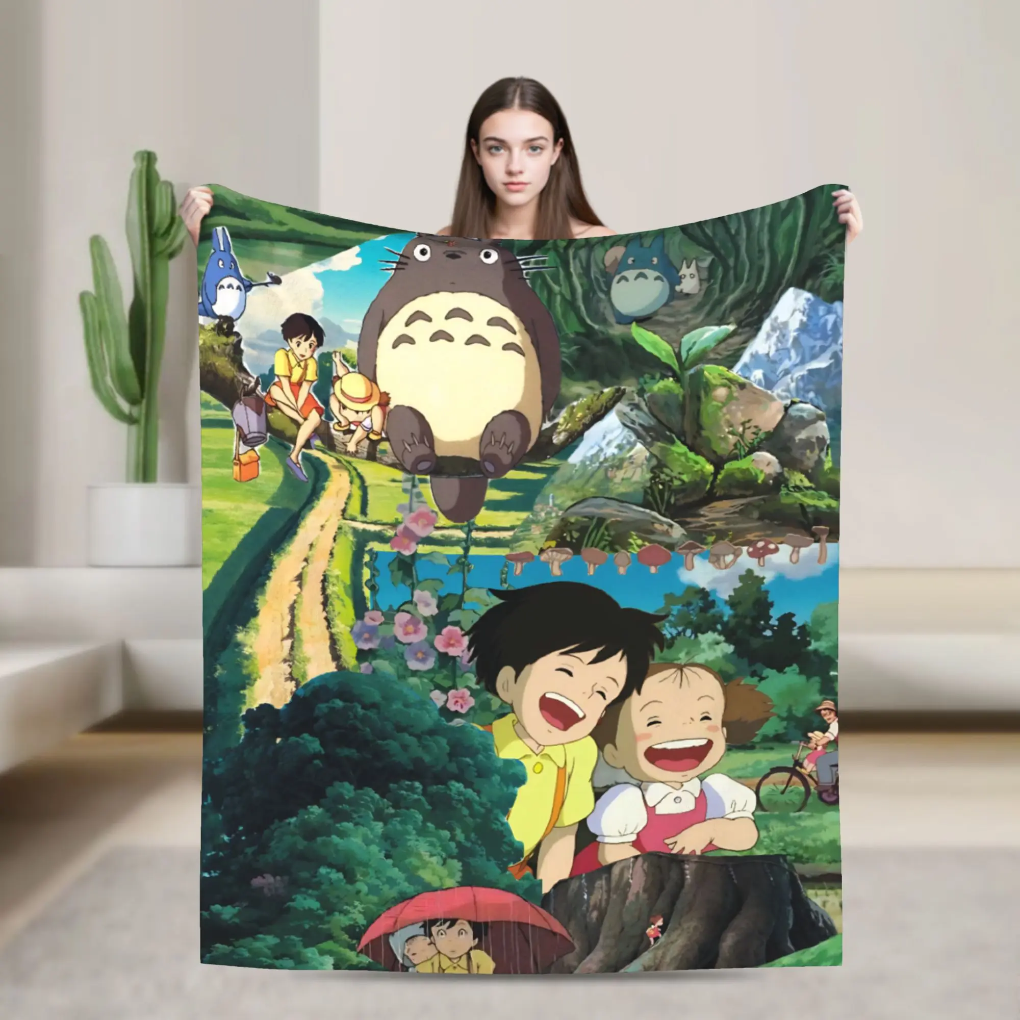 T-Totoroes Cartoon movie Blanket Multi-size Warm Cozy Fluffy  Throw Blankets for Couch Sofa and Bed