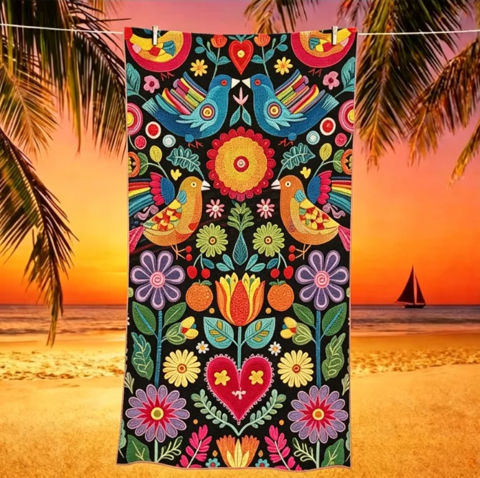 150/178cm Large Microfiber Beach Towel Mexican Folk Art Floral Bird Print Sand Free Quick Dry Colorful Summer Beach Use Blanket - view 4