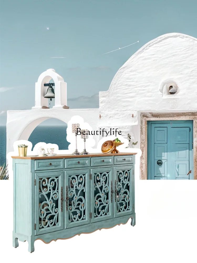 

01Four-door entrance cabinet Hollow flower home decoration integrated dining side cabinet against the wall