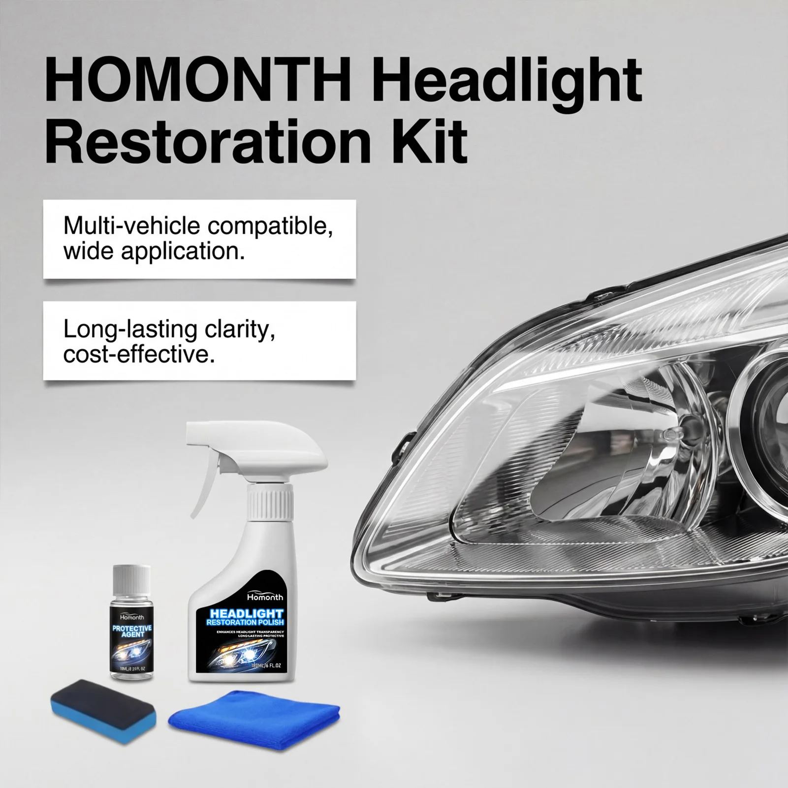 Car Headlight Restorat Kit 180ml Polisher And 10ml Protector For Cleaning Polishing Protect