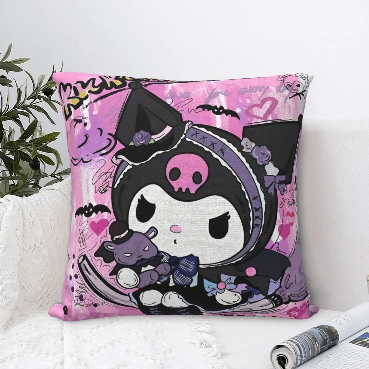 

Cool Cute Kuromi Cartoon Pillow Cases Cushion Cover Fashion Zipper Decor Pillowcase for Living Room 40x40cm