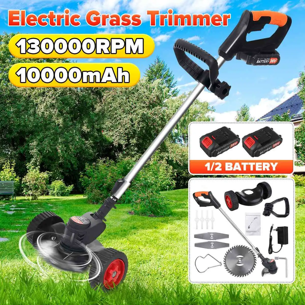 

36V Cordless Electric Grass Trimmer Adjustable Handheld Rechargeable Lawn Mower Grass Hedge Trimmer Garden Pruning Tool