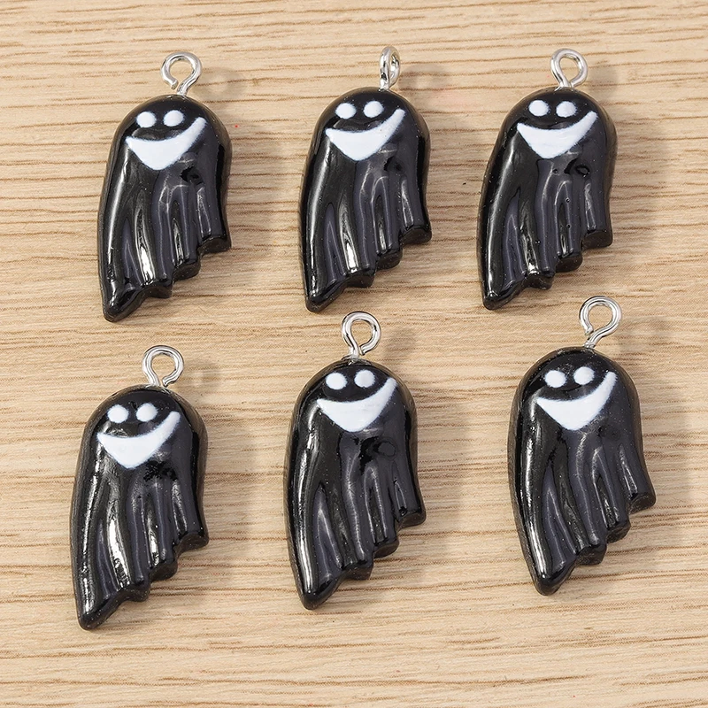 10pcs 12x27mm Cartoon Resin Halloween Ghost Charms Pendants for Jewelry Making Necklaces Earrings Bracelets DIY Crafts Supplies