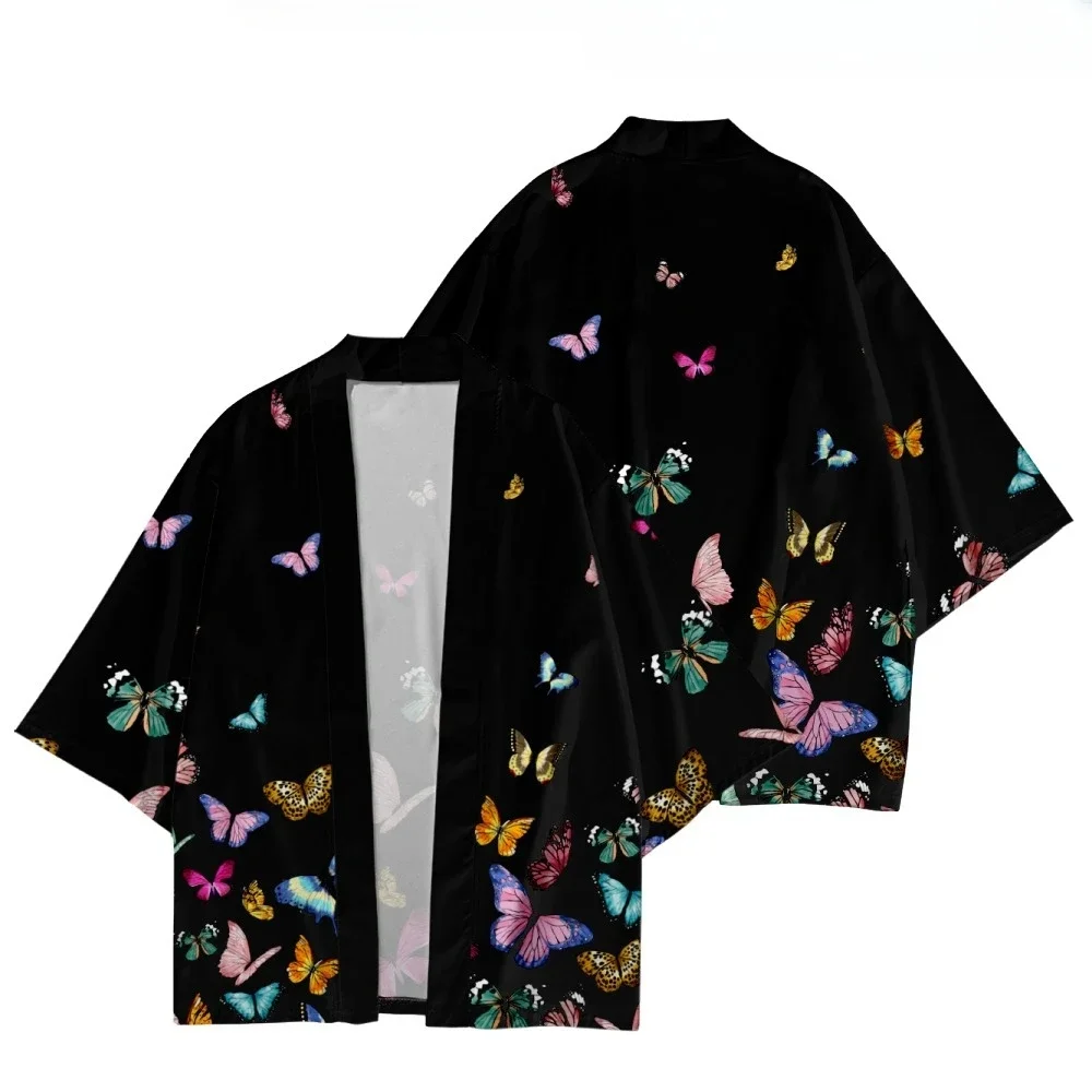 Sakura flores estampado Yukata hombres mujeres moda cárdigan blusa Haori Obi ropa asiática Harajuku japonés Cosplay Kimono