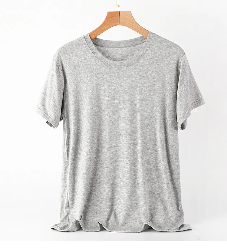Modal Herren Kurzarm T-Shirt Frühling Solide Sportbekleidung Übergroße Loose Fit Halbarm Sweatshirt Grau Pyjama Homewear – Detail 10