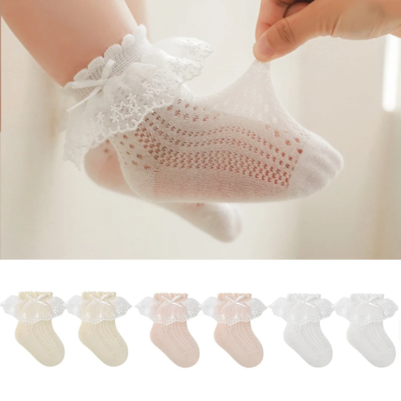 Baby Girls Socks Princess Lace Kids Socks Summer Thin Mesh  Children Cotton Socks Boneless Newborn Tube Socks For 0-8Y