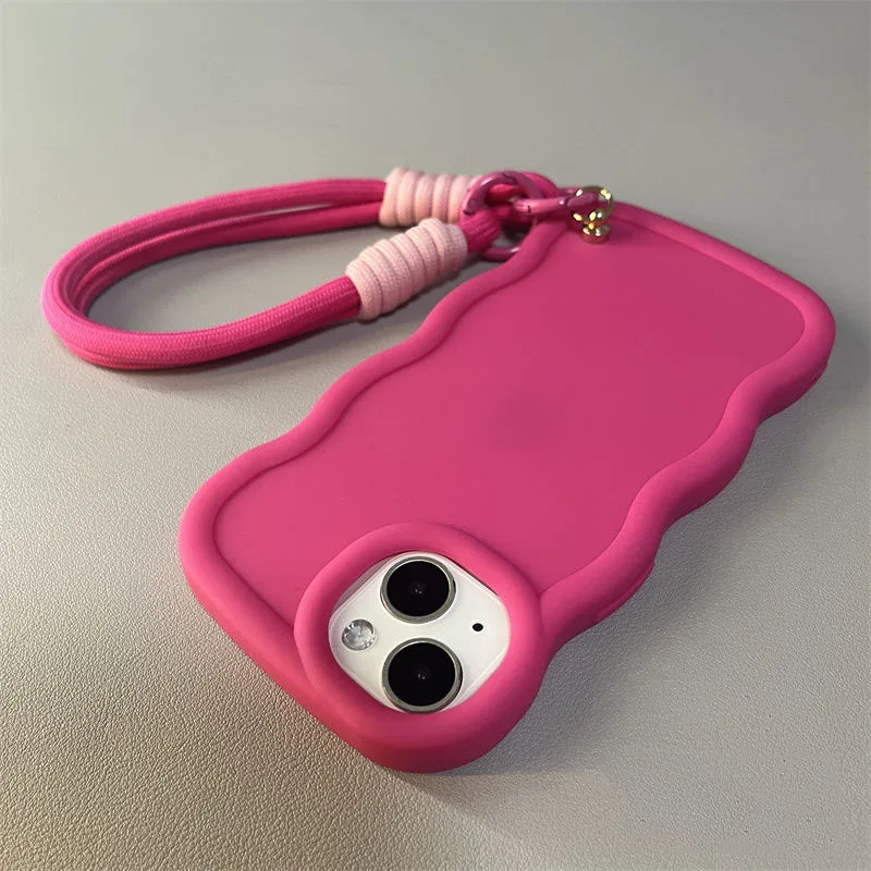 V30Lite V25E Cute Candy Color Hand Rope Strap Curly Wave Case For Vivo V40SE V30SE V21E V25 V27Pro V27 V29E Shockproof Cover