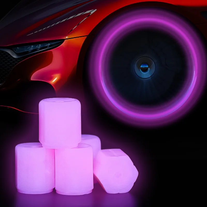 Purple Luminous Valve Caps for Car Motorcycle Bicycle Trucks Wheel Styling Tyre Hub Night Glowing Cap Fluorescent Pink Red Decor