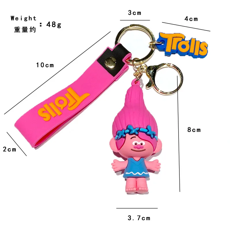 1pcs trolls poppy Keychain Anime Figure PVC Pendant Keyring Car Backpack Bag Key Holder Decoration Accessories