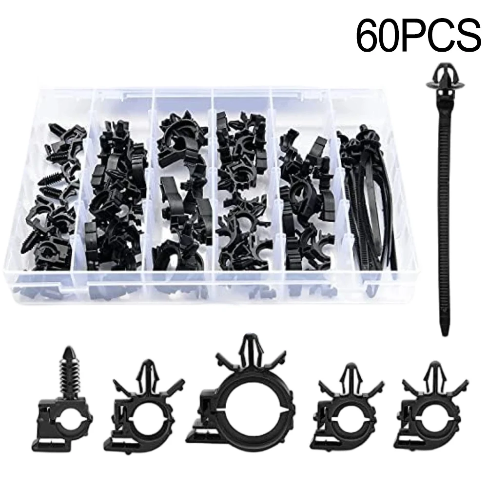 Cable Fasteners BLACK Wiring Harness Clips Nylon 6 Different Sizes Vibration Resistant Plastic Storage Box For MAZDA