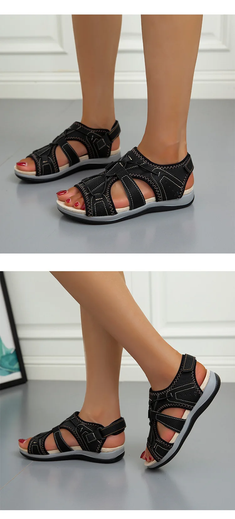 Damen Sandalen Sommer neue runde Kopf atmungsaktive lässige Sandalen große flache Strands andalen Frauen Zapatos de Mujer – Detail 15