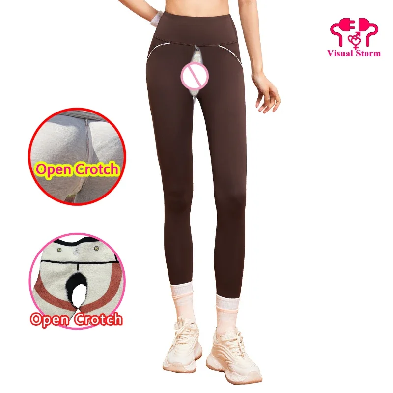 Gym Fitness Sexy Yoga Open Crotch Leggings Women Fast Dry Breathable High Rise Hot Pants Erotic Open Hole Outdoor Sex Cloth