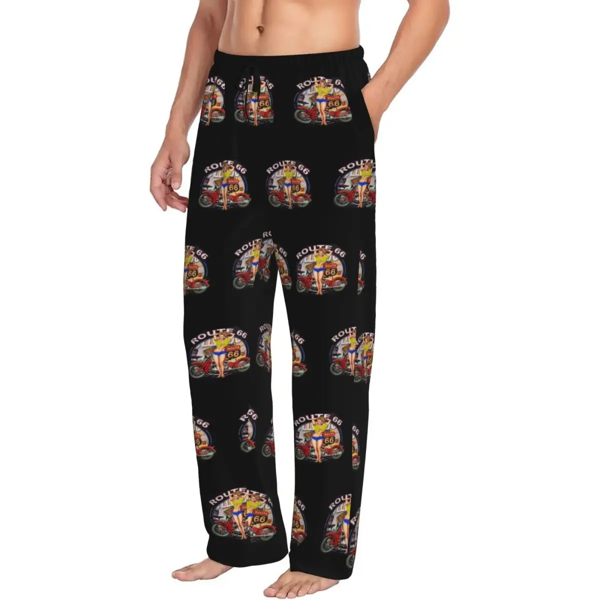 Custom Americana Routes 66 Pajama Pants Men America Highway Lounge Sleep Stretch Sleepwear Bottoms with Pockets