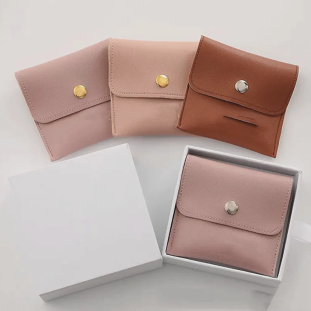 PU Leather Jewelry Packaging Bags Necklace Ring Bracelet Earrings Organizer Storage Snap High End Mini Gift Jewelry Pouch