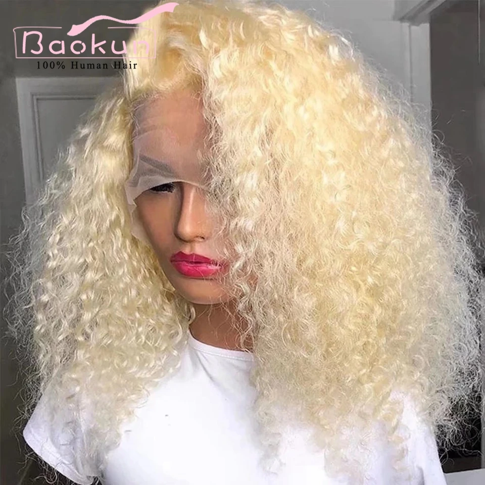 13x4 Kinky Curly 613 Lace Frontal Wig Human Hair Blonde 13x6 HD Lace Frontal Wig Transparent Virgin 360 Lace Front Human Har Wig