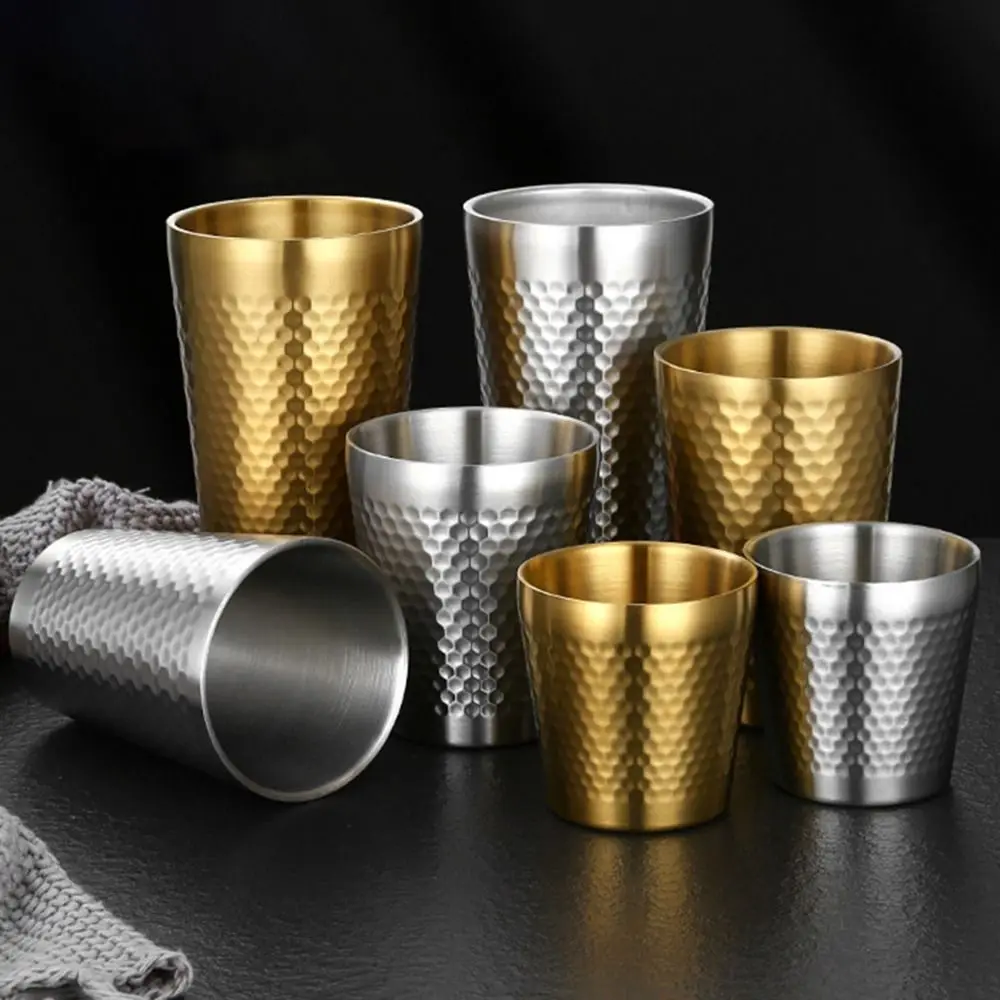 Stainless Steel Double-Wall Beer Cups Keep Cold Hammered Texture Cold Water Drinks Cup Anti-fall Northern Europe Milk Mugs Bar