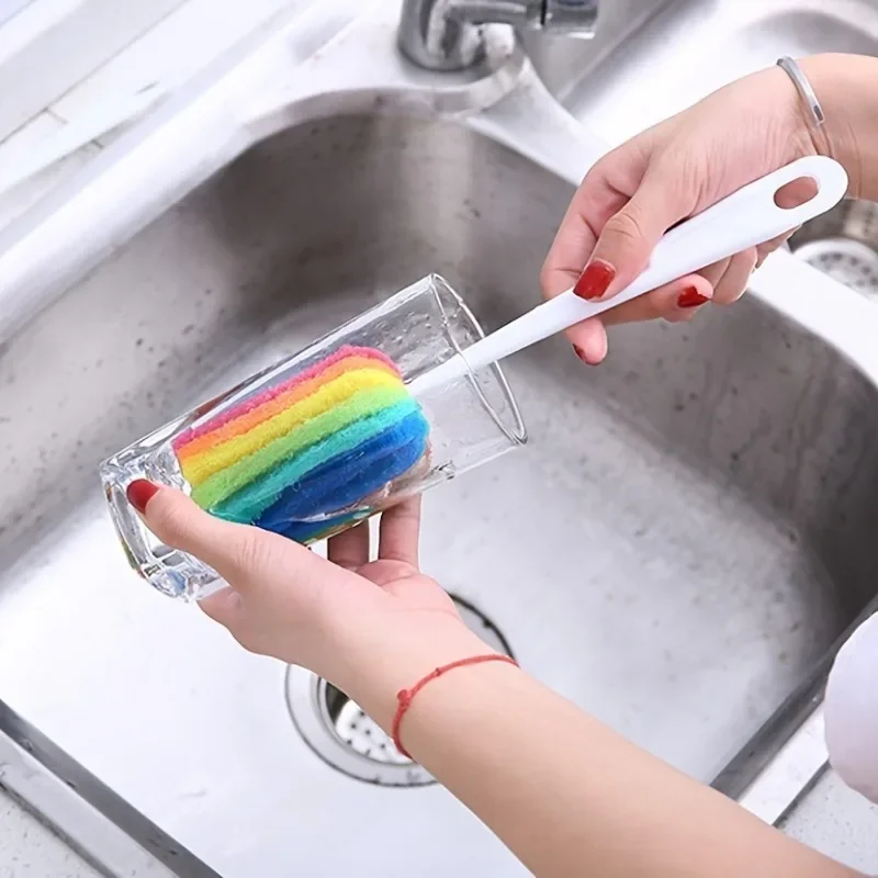 1 rainbow Color Cleaning Brush with Grip Bottle Brush Coffee Cup Wine Cup rainbow Color Cleaning Brush