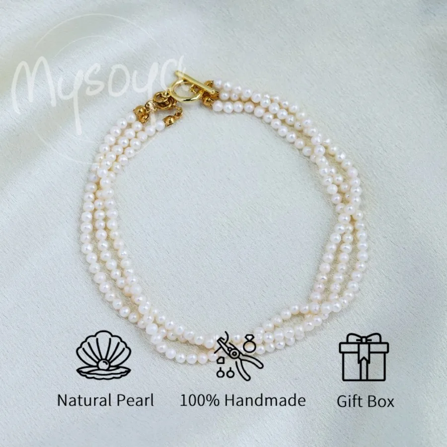 

Mysoya White Freshwater Pearl Three-layer Necklace 4-5mm with Gift Box Gift for Her Him for Birthday Wedding Valentine's Day