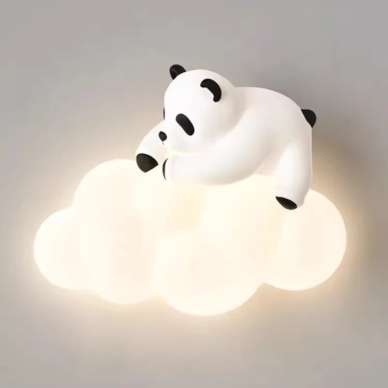 Imagem -06 - Lâmpadas de Parede Panda Fofas para Quarto de Criança Lâmpada de Nuvem Led Criativo Moderno Berçário Quarto de Menino e Menina Luzes de Cabeceira