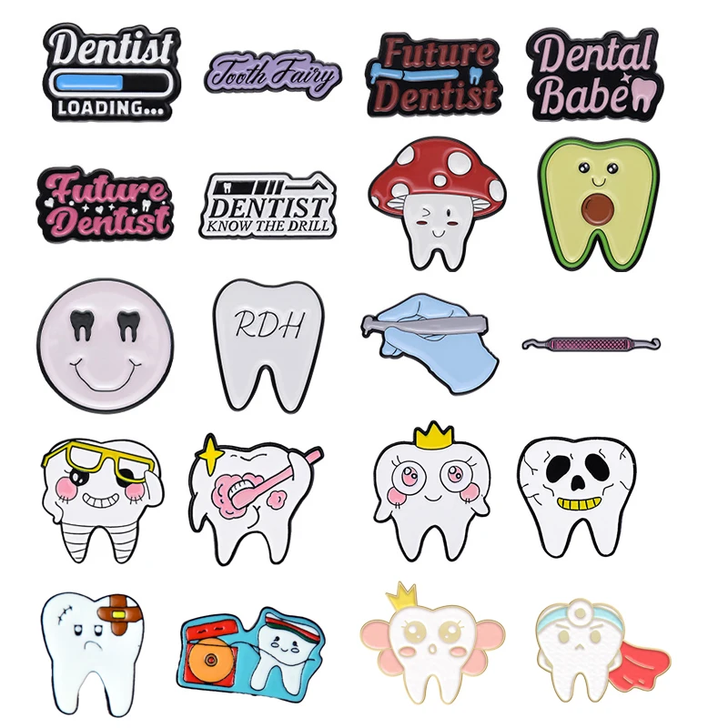 Creative Tooth Enamel Brooch Future Dentist Avocado Scalpel Bow Toothbrush Rabbit Fruit Princess Tooth Badge Punk Pins Jewelry