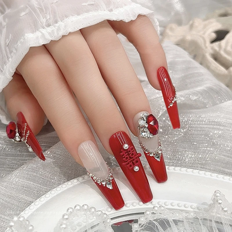 Figures Nails New Year Chinese Knot Frosted Red Hollow Out Fortune Bride Nail Art Alloy Nail Stickers Diamond Pearl Accessories