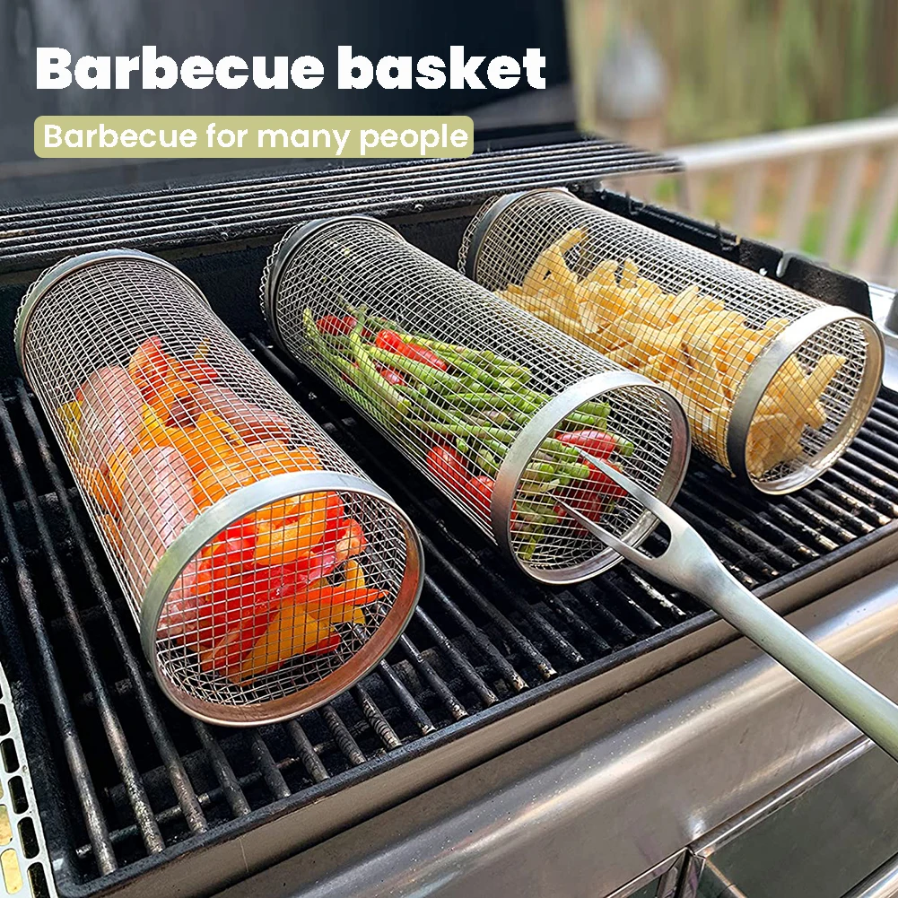 

BBQ Basket New Stainless Steel Grill for Outdoor Picnic Camping Light Weight Drum Grilling Basket Picnic Cookware