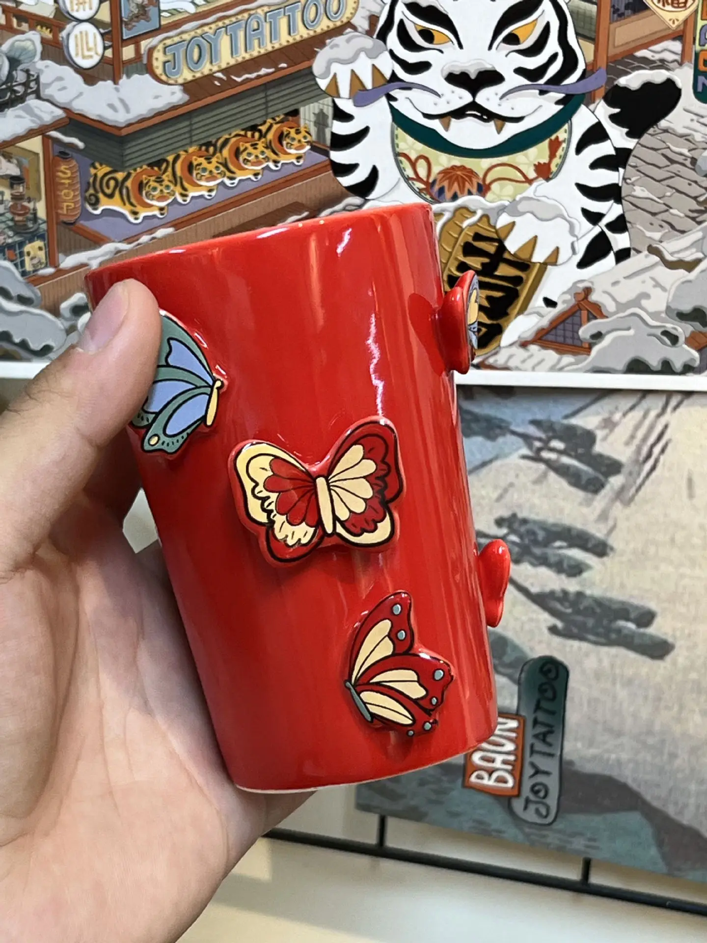 Ceramic Mug Hand-painted Water Cup Butterfly Mug Couple Coffee Cup Girls Gift Home Creative Ornaments Household Water Cup