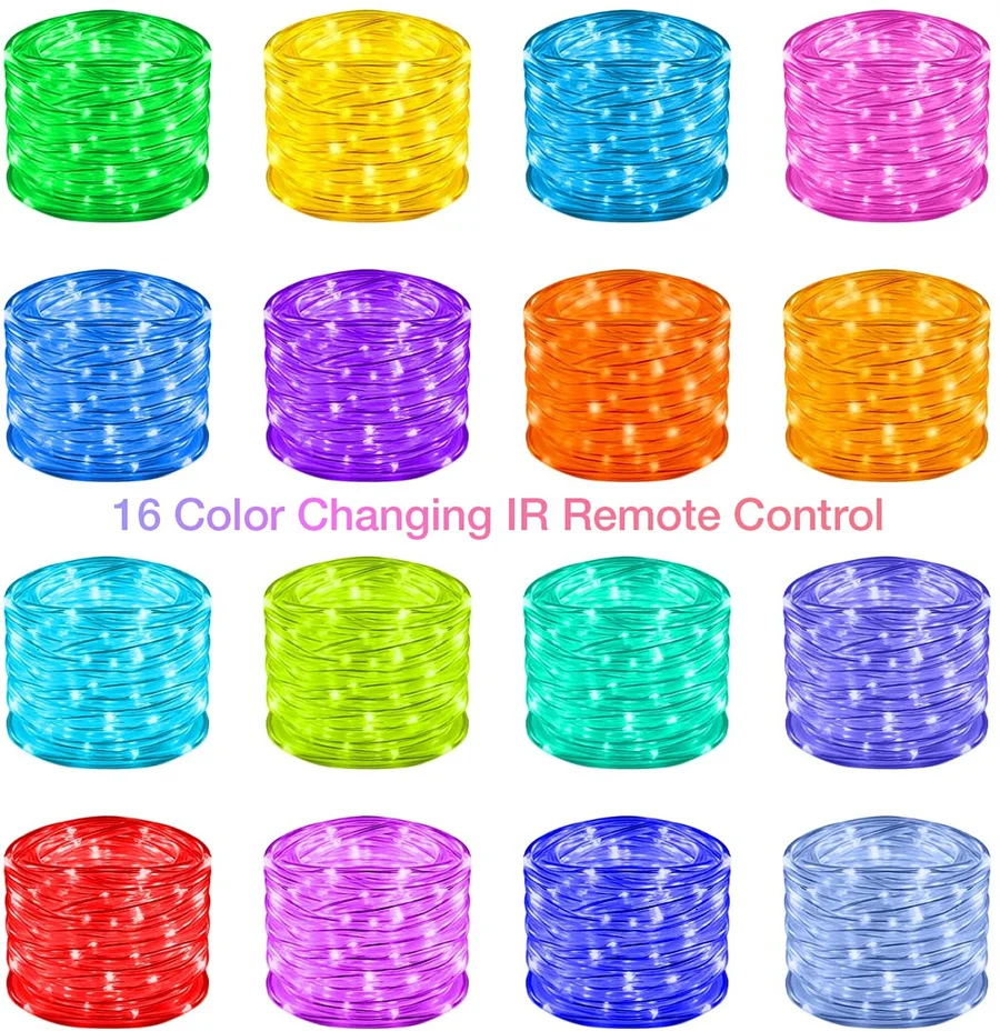 100/200 RGB LED Rope Lights USB Operated 16 Colors Changing RGB Fairy Rope String Light with Remote for Balcon Tree Patio Decor