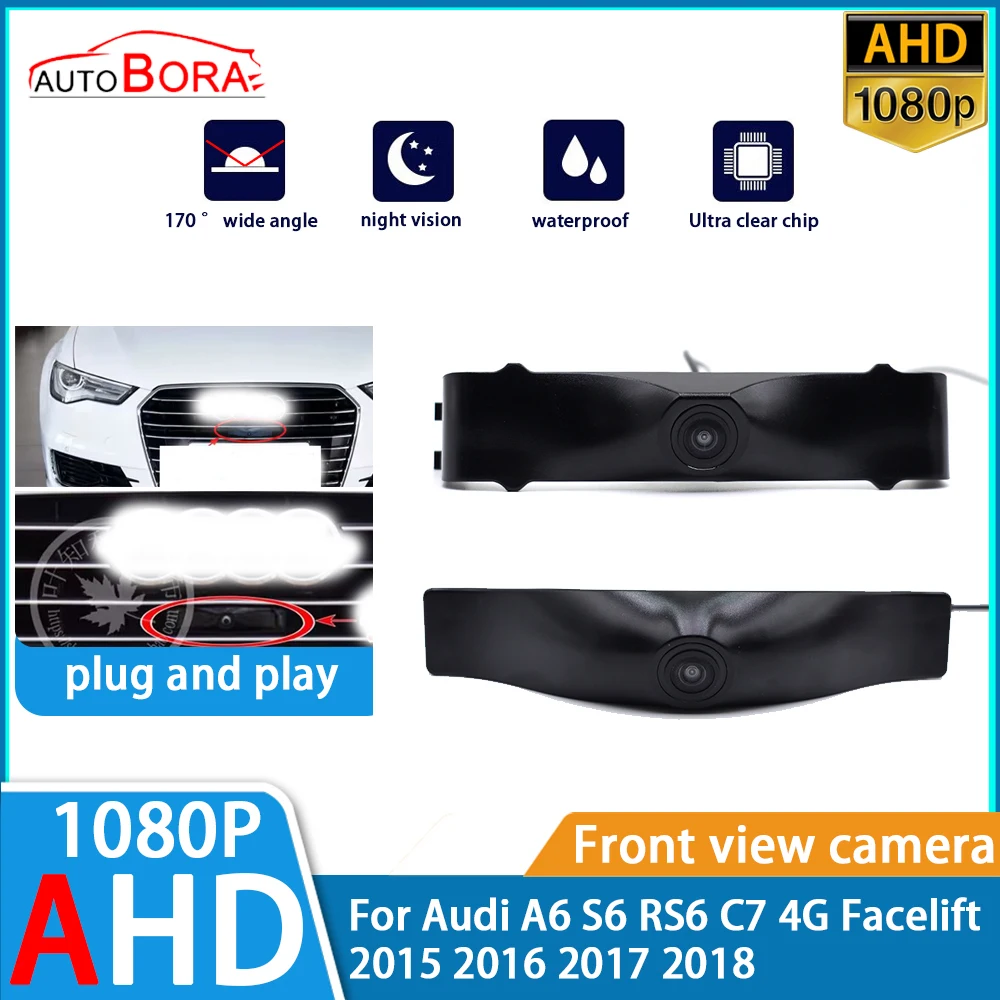 ZhuCamX-Caméra AHD 1080P avec Vision Nocturne Ultra Claire, Accessoire de Stationnement de Devant avec Logo, pour Audi Horizon Dock RS6 C7 4G Facelift 2015 2016 2017 2018