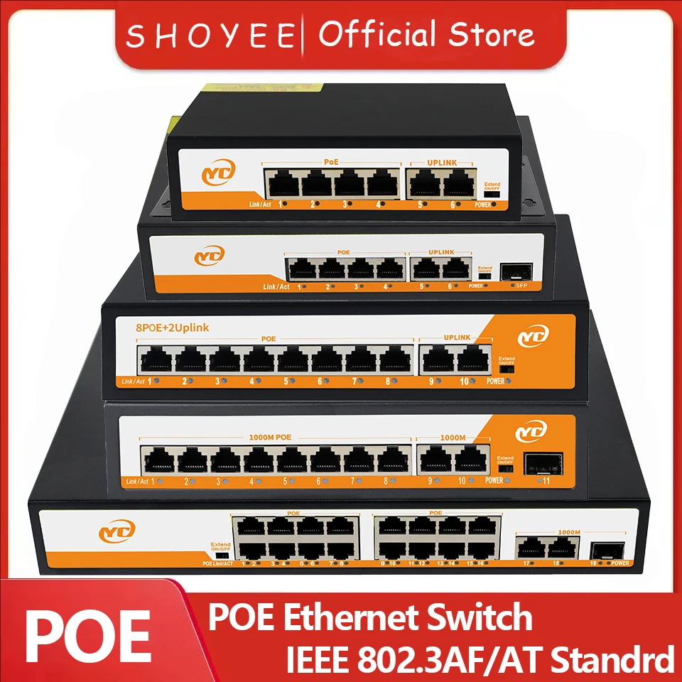 

Новый Ethernet-коммутатор POE RJ45 SFP 48 В с невимаемым подключением 802.3af/at Plug and Play, для IP-камеры/NVR