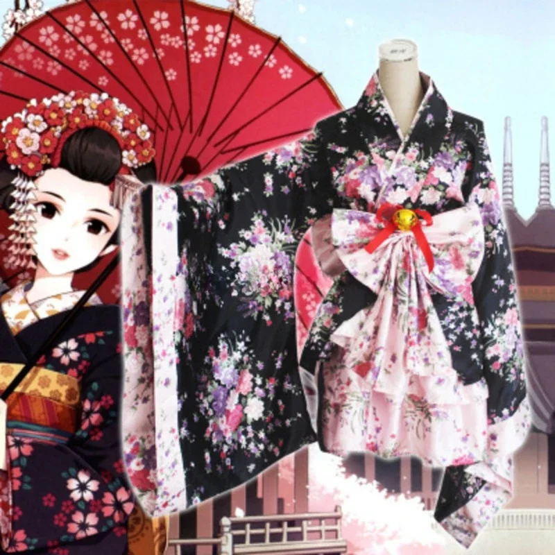 일본 전통 한푸 기모노, 긴 소매 애니메이션, 성인, 어린이, 소녀, 로리타 원피스, 일본 코스프레 코스튬