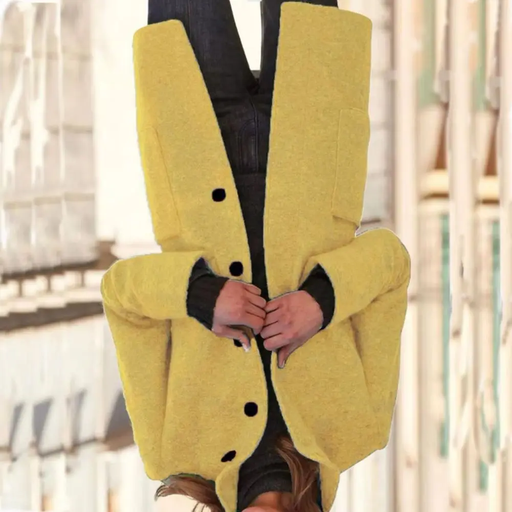 

Women Winter Overcoat Single-breasted Retro Stand Collar Long Sleeves Buttons Cardigan Mid Length Spring Autumn Outdoor Woolen C