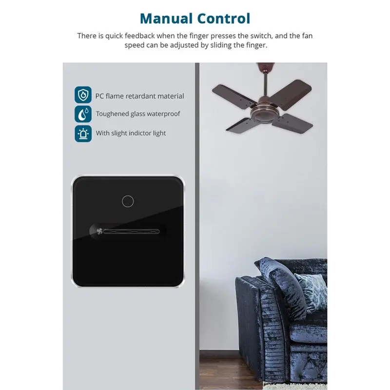 FFYY-Zigbee Smart Fan Light Switch 1 Gang Touch Control With Slider Control Fan Speed Neutral Required Work With Tuya APP