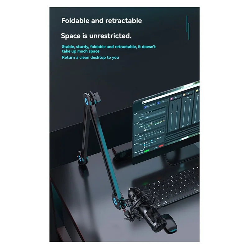 

Universal Microphone Stand Desk Mic Stand Long Arm Load Bearing Bracket With 5/8 Conversion Screw And 360° Rotating Function