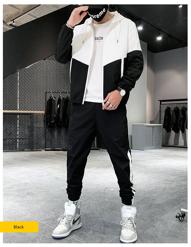 Men Tracksuit Casual Set Male Joggers Hooded Sportswear Jackets+Pants 2 Piece Sets Hip Hop Running Sports Suit 5XL