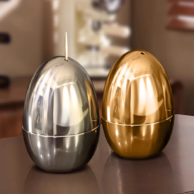 304 Stainless Steel Toothpick Storage Box Egg-shaped Toothpick Tube Luxury Household Toothpick Jar Home Decoration Ornaments image 2