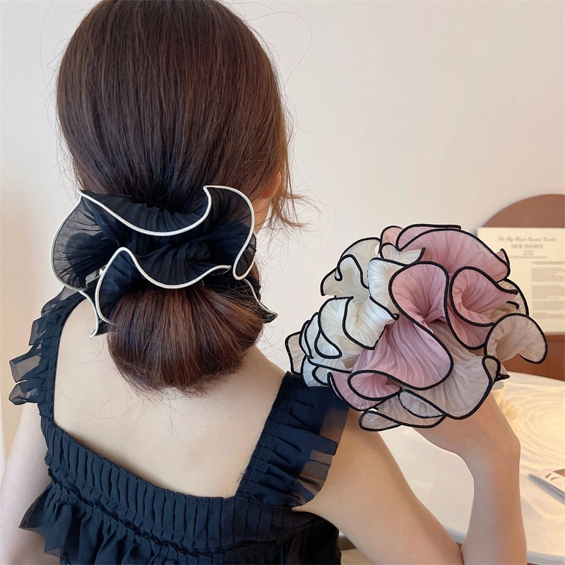 Sweet Temperament Fashion Exaggerated Hair Band Hair Accessories Retro Wrinkle Chiffon Scrunchies Hair Ties For Women Girls