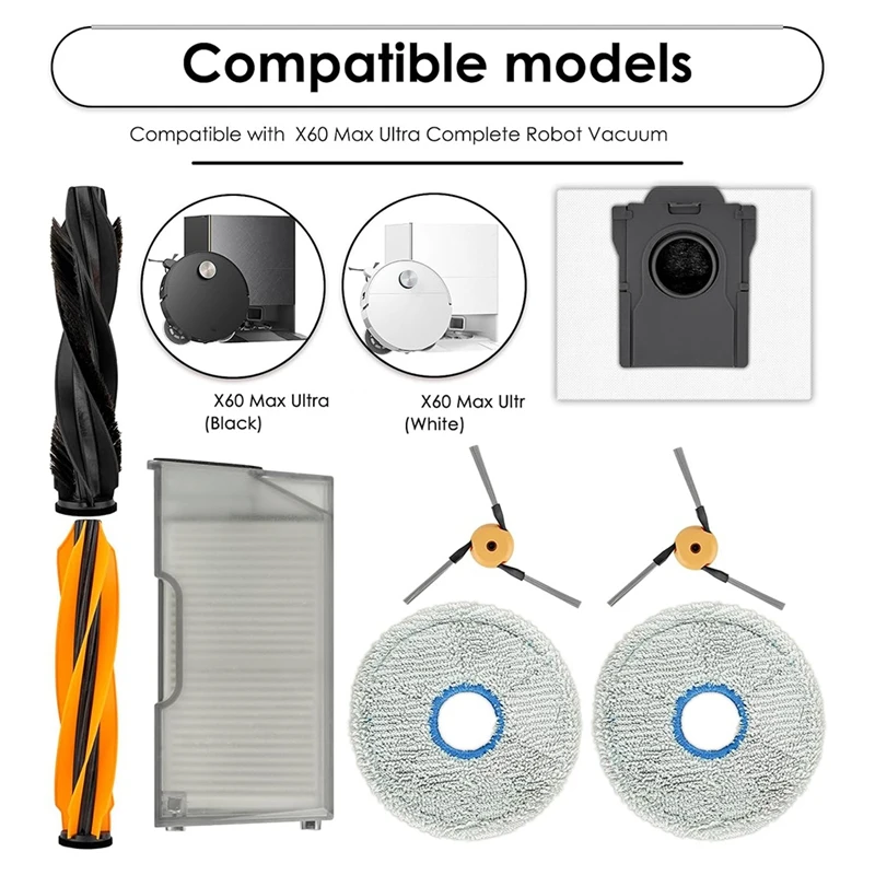 A84G 20Pcs Replacement Parts Kit for Dreame X60 Max Ultra - Roller Brushes, Mop Pads, HEPA Filters, Dust Bags, Side Brushes