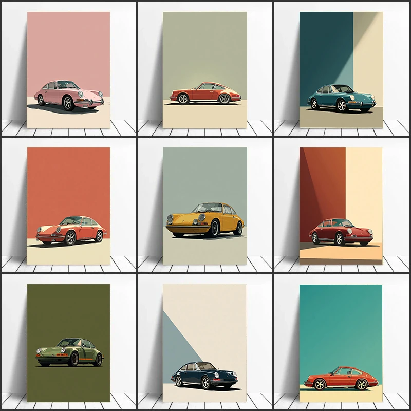 Vintage German Coupe Canvas Print Retro Air Cooled Engine Silhouette Wall Art Classic Sports Car Racing Garage Man Cave Poster