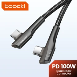 Toocki USB C타입 Calbe 듀얼 엘보 데이터 코드, 고속 충전 와이어, 아이폰 15 프로 맥스, 샤오미, 삼성 S23, 5A, PD100W, 60W, 90 도