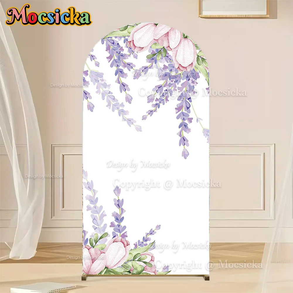 

Mocsicka Watercolor Lavender Purple Floral Arch Backdrop Cover Adult Girl Wedding Bridal Shower Background Baby Show Photobooth