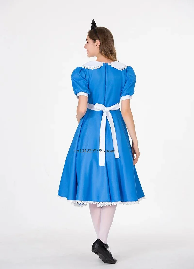 Women's Halloween Anime Alice In Wonderland Blue Party Princess Queen Cosplay Costume Anime Sweet Lolita Sissy Maid Fancy Dress