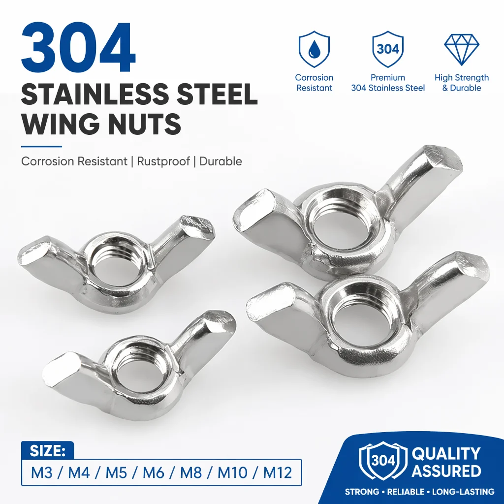 304 Stainless Steel Butterfly Wing Nuts M3 M4 M5 M6 M8 M10 Wing Nuts Hand Tighten Nut Fasteners Parts