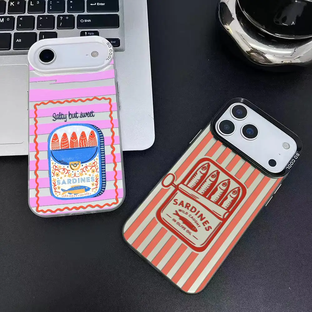INS S-sardine Cans Art Phone Case For iPhone 17 16 15 14 13 12 11 Pro Max Air Matte Laser Aurora Shockproof Funda