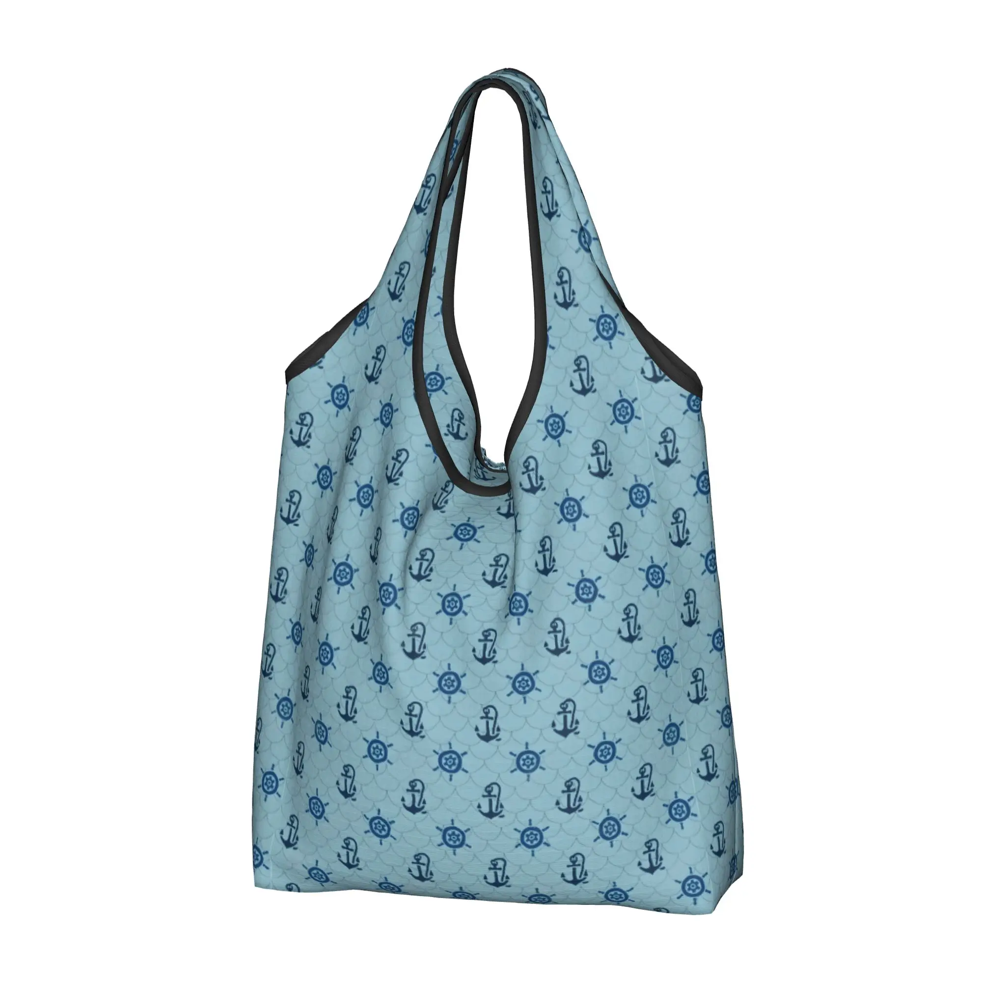 Reusable Nautical Anchor Compass Adventure Captain Sailor  Shopping Bag Women Tote Bag Portable  Grocery Shopper Bags