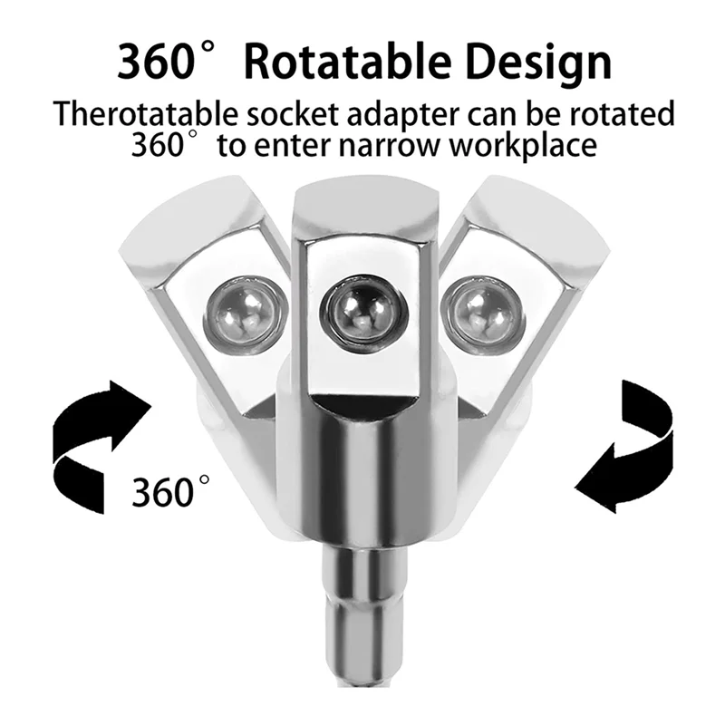 AT05-6 Pack Impact Grade ซ็อกเก็ตอะแดปเตอร์ 360 องศา Universal Joint ชุดซ็อกเก็ตหมุน, ซ็อกเก็ตอะแดปเตอร์เจาะ