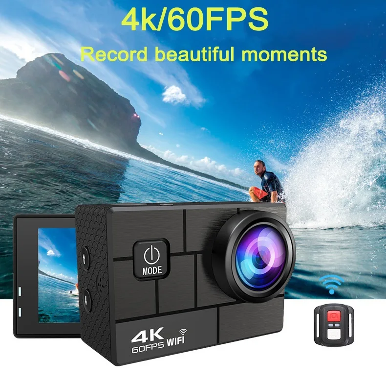 Action Camera HD 4K 60/30fps 1080P 60fps WiFi 2.4G Hz 170D Underwater Waterproof Helmet Video Recording Sport Cam