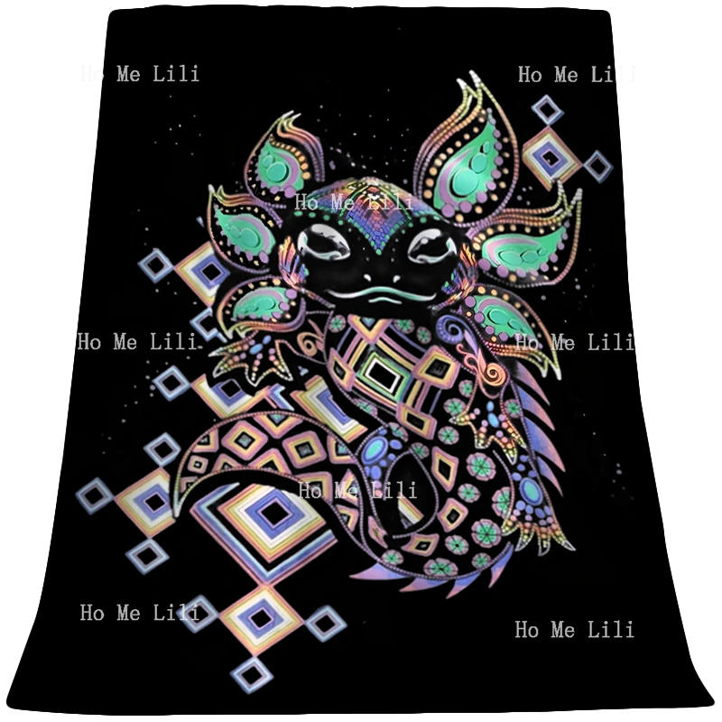 Psychedelic Axolotl Huichol Eye Of God Trippy Hippie Rave Festival Wear Tribal Shaman Vision Personalized Blanket